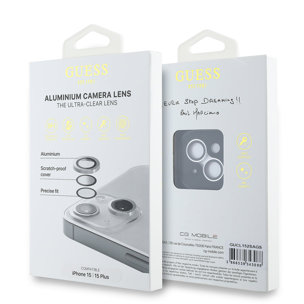 Guess iPhone 15 Plus Orjinal Lisanslı Metal Kamera Lens Koruyucu Guess iPhone 15 Plus Orjinal Lisanslı Metal Kamera Lens Koruyucu